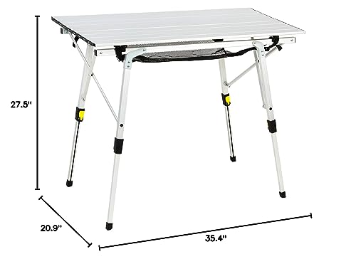 PORTAL Outdoor Folding Portable Picnic Camping Table with Adjustable Height Aluminum Roll Up Table Top Mesh Layer, Silver - CookCave