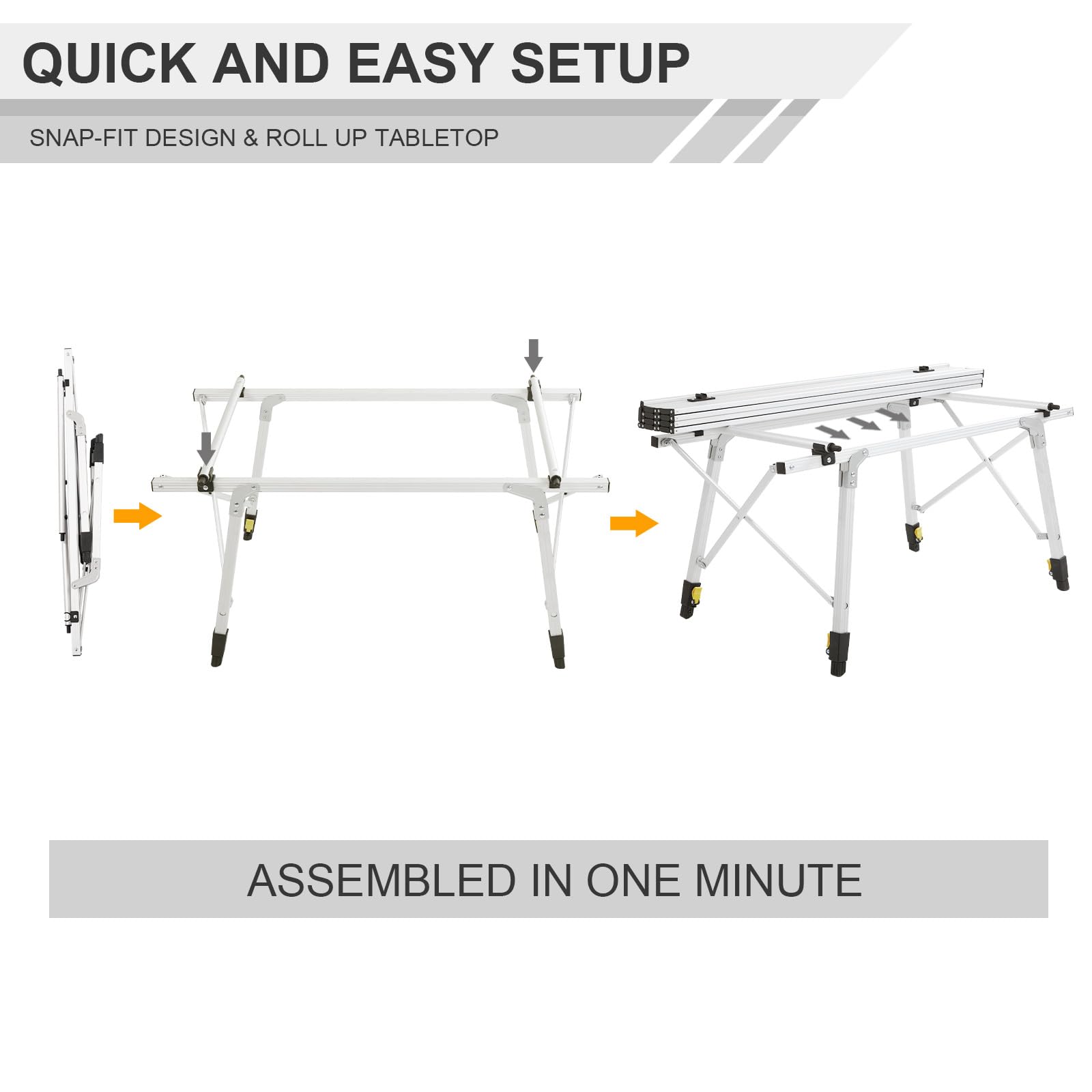 PORTAL Outdoor Folding Portable Picnic Camping Table with Adjustable Height Aluminum Roll Up Table Top Mesh Layer, Silver - CookCave