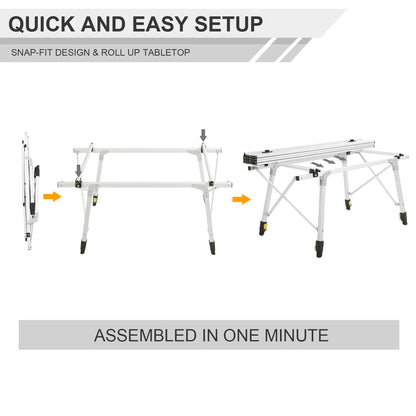 PORTAL Outdoor Folding Portable Picnic Camping Table with Adjustable Height Aluminum Roll Up Table Top Mesh Layer, Silver - CookCave