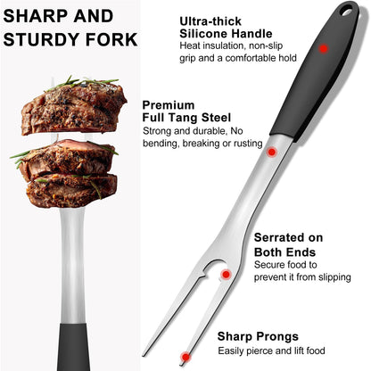 POTWIY Grill Tools BBQ Accessories Set of 2, 15.8'' Heavy Duty Stainless Steel Grill Utensils with Grill Spatula and Fork, Full Tang Silicone Handle, Outdoor Grilling Tools Barbecue Accessories - CookCave