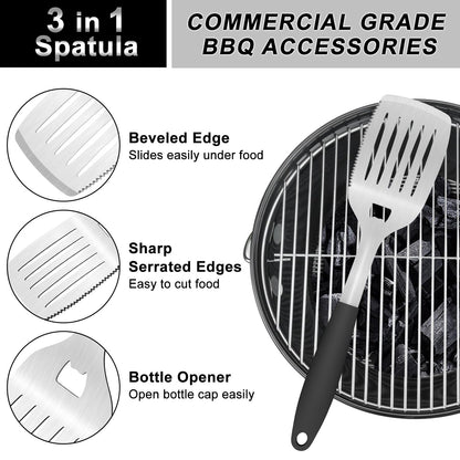 POTWIY Grill Tools BBQ Accessories Set of 2, 15.8'' Heavy Duty Stainless Steel Grill Utensils with Grill Spatula and Fork, Full Tang Silicone Handle, Outdoor Grilling Tools Barbecue Accessories - CookCave