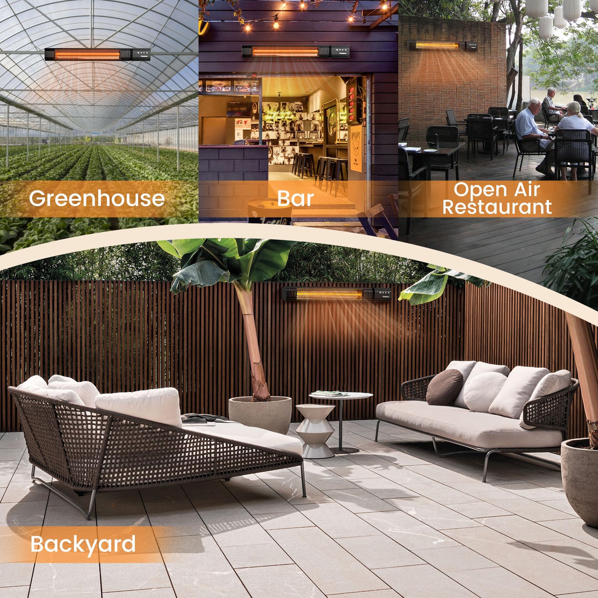 Powerscale Infrared Heater 24H Timer Outdoor Heater, IP65, Memory Function Infrared Electric Patio Heater, 9 Levels Heating Touchscreen With Remote Electric heater, Restaurant Backyard, 1500W, Black - CookCave