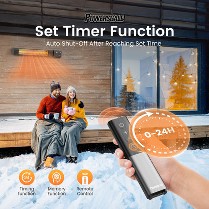 Powerscale Infrared Heater 24H Timer Outdoor Heater, IP65, Memory Function Infrared Electric Patio Heater, 9 Levels Heating Touchscreen With Remote Electric heater, Restaurant Backyard, 1500W, Black - CookCave