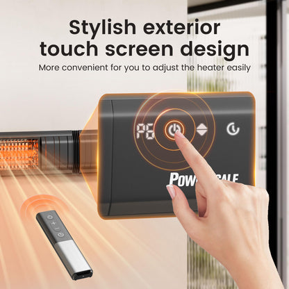 Powerscale Infrared Heater 24H Timer Outdoor Heater, IP65, Memory Function Infrared Electric Patio Heater, 9 Levels Heating Touchscreen With Remote Electric heater, Restaurant Backyard, 1500W, Black - CookCave
