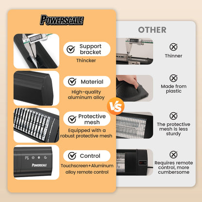 Powerscale Infrared Heater 24H Timer Outdoor Heater, IP65, Memory Function Infrared Electric Patio Heater, 9 Levels Heating Touchscreen With Remote Electric heater, Restaurant Backyard, 1500W, Black - CookCave