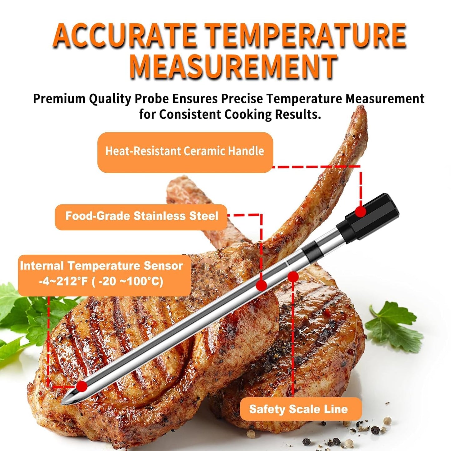 PRAVETTE Smart Bluetooth Meat Thermometer - Long Range Wireless Food Thermometer, Digital Meat Thermometer with Dual Probes for BBQ Grill, Oven, Smoker, Air Fryer - CookCave
