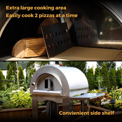 PREMIO Wood-Fired Pizza Oven with Professional Grade Accessories - Double-Wall Insulation w/Heavy Gauge Stainless Steel and Cordierite Stones Surface - Includes 8 additional items - CookCave