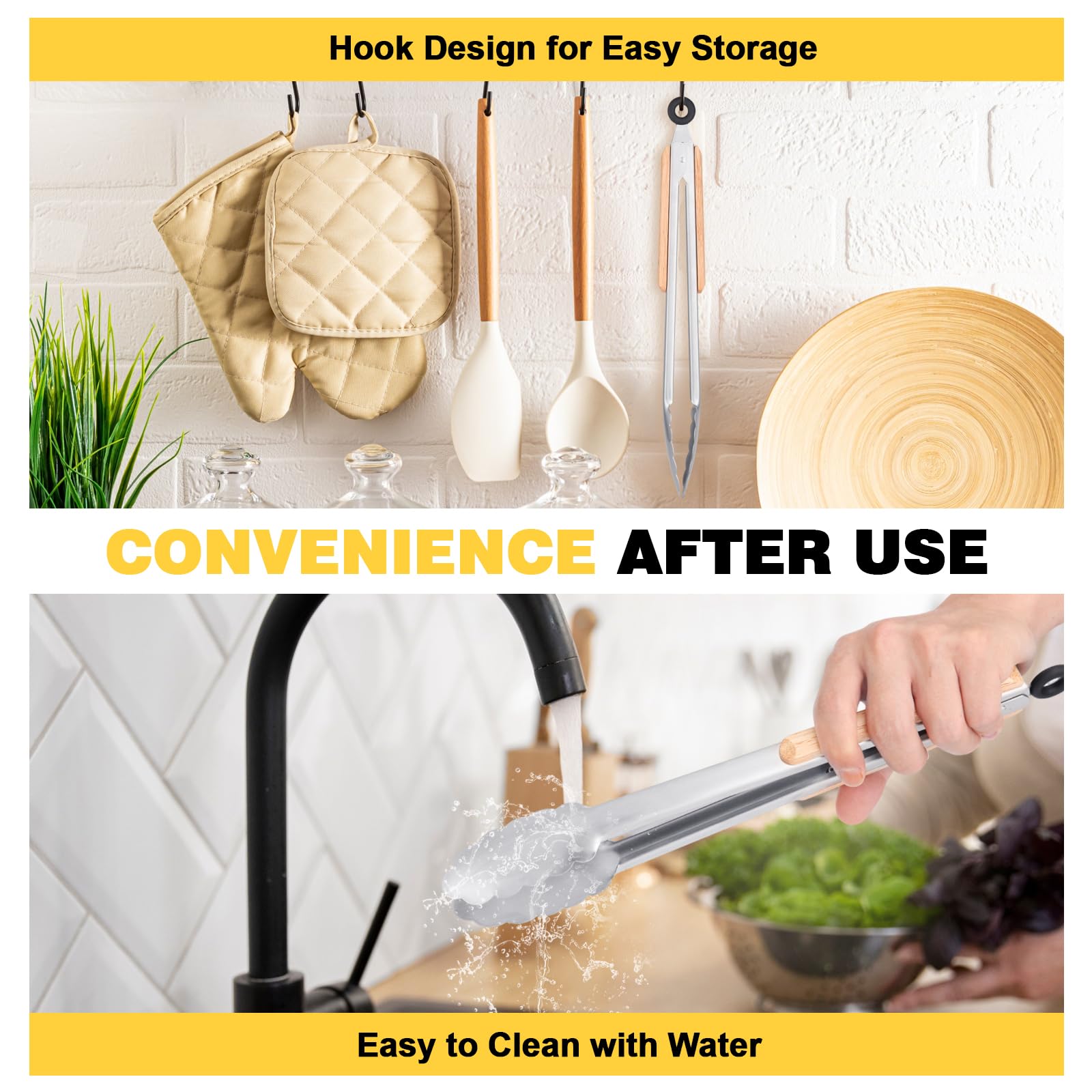 Premium Metal Kitchen Tongs for Cooking - Heat Resistant 1100°F Stainless Steel Tongs with Comfortable Wooden Grips - Perfect for Grill, Salad, Toaster, Cooking, and Serving Food (12-inch) - CookCave