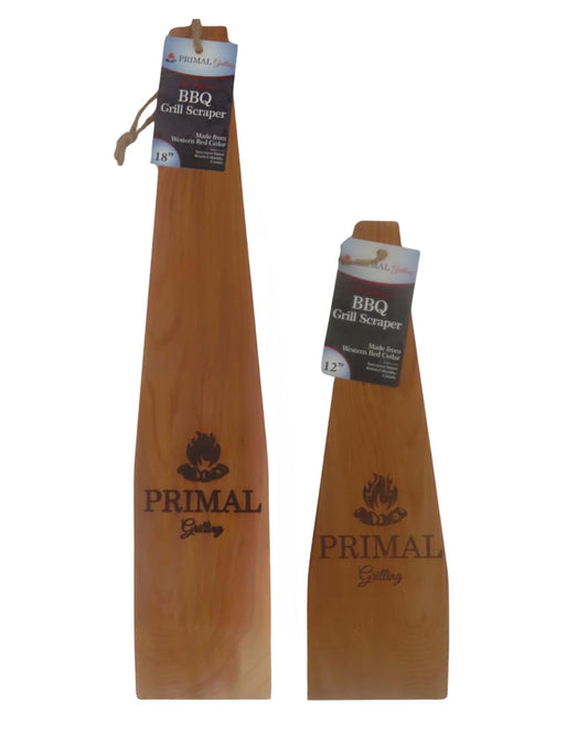 PRIMAL GRILLING Combination Cedar BBQ Grill Scraper (1 x 12 & 1 x 18) - Natural, Bristle & Wire Free - CookCave