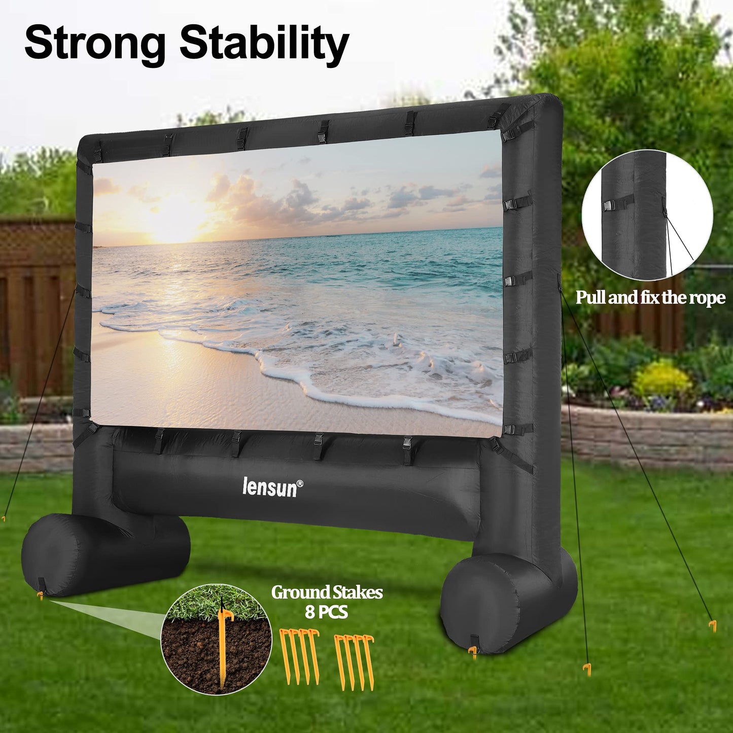Pro 14 Feet Inflatable Outdoor Movie Projector Screen, Outdoor Blow Projection Screen Mega Projector Screen for Front and Rear Projection - Includes Inflation Fan, Base Stakes, Tie-Downs & Storage Bag - CookCave