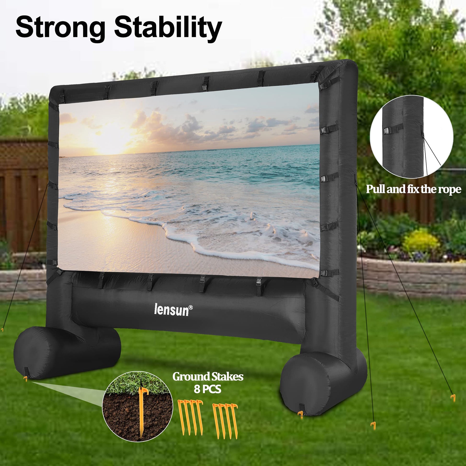 Pro 14 Feet Inflatable Outdoor Movie Projector Screen, Outdoor Blow Projection Screen Mega Projector Screen for Front and Rear Projection - Includes Inflation Fan, Base Stakes, Tie-Downs & Storage Bag - CookCave