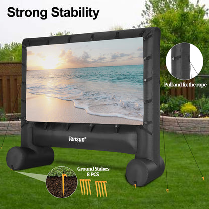 Pro 14 Feet Inflatable Outdoor Movie Projector Screen, Outdoor Blow Projection Screen Mega Projector Screen for Front and Rear Projection - Includes Inflation Fan, Base Stakes, Tie-Downs & Storage Bag - CookCave