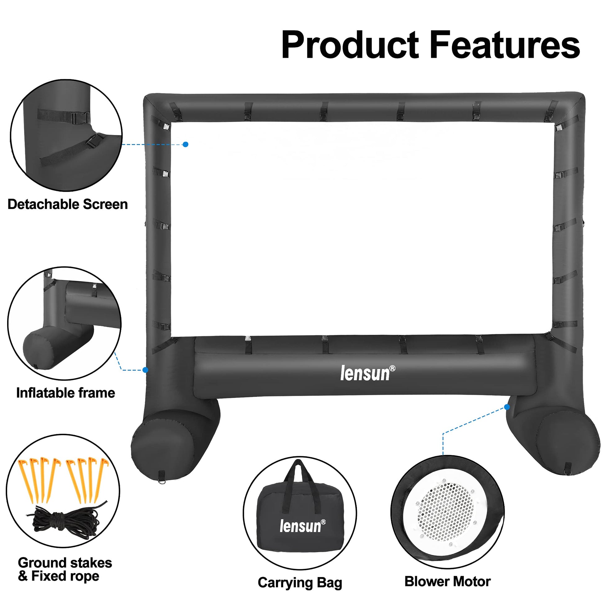 Pro 14 Feet Inflatable Outdoor Movie Projector Screen, Outdoor Blow Projection Screen Mega Projector Screen for Front and Rear Projection - Includes Inflation Fan, Base Stakes, Tie-Downs & Storage Bag - CookCave