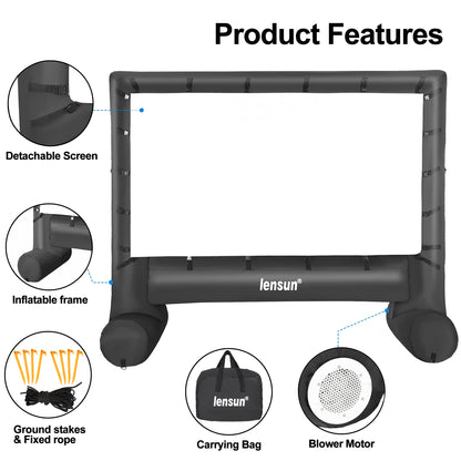 Pro 14 Feet Inflatable Outdoor Movie Projector Screen, Outdoor Blow Projection Screen Mega Projector Screen for Front and Rear Projection - Includes Inflation Fan, Base Stakes, Tie-Downs & Storage Bag - CookCave