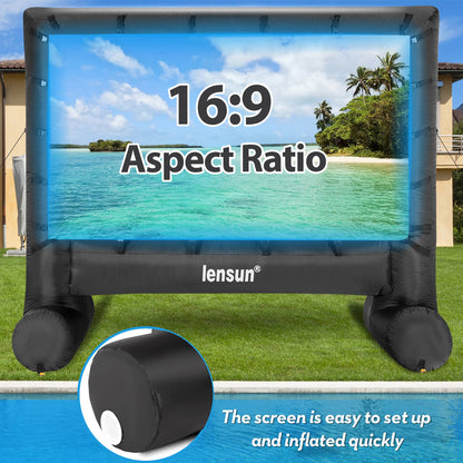 Pro 14 Feet Inflatable Outdoor Movie Projector Screen, Outdoor Blow Projection Screen Mega Projector Screen for Front and Rear Projection - Includes Inflation Fan, Base Stakes, Tie-Downs & Storage Bag - CookCave