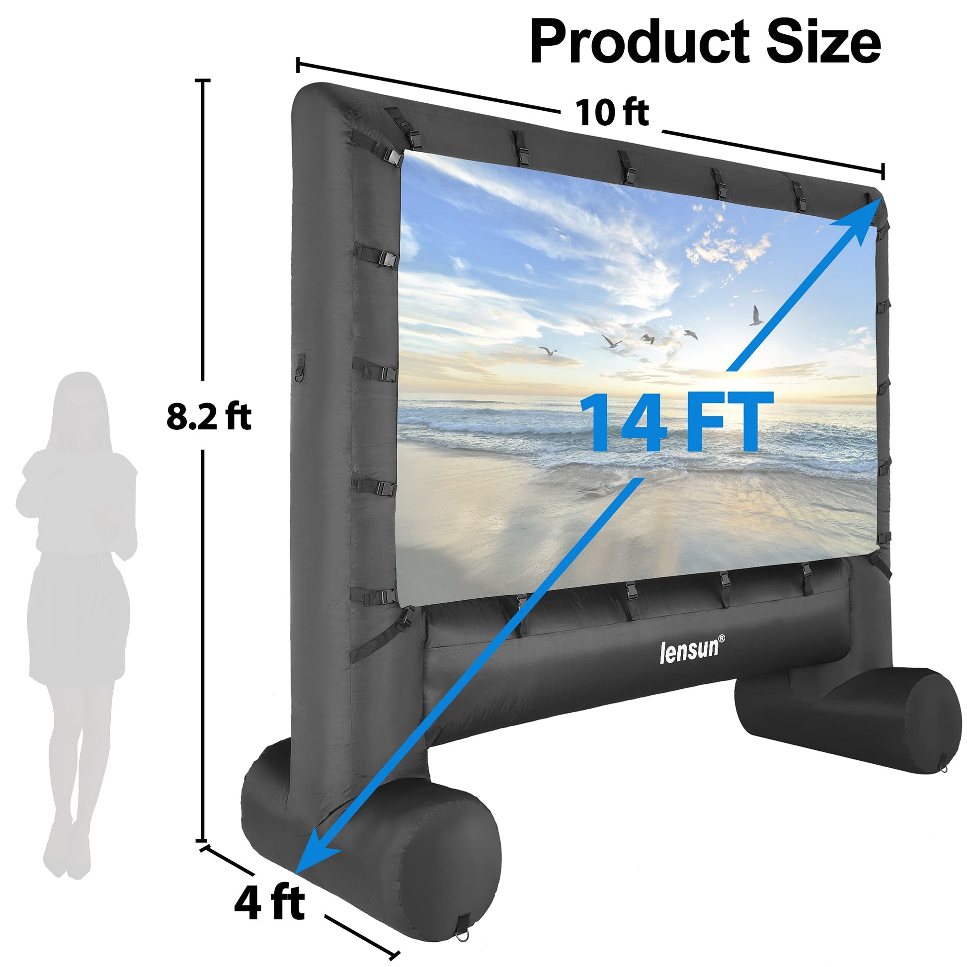 Pro 14 Feet Inflatable Outdoor Movie Projector Screen, Outdoor Blow Projection Screen Mega Projector Screen for Front and Rear Projection - Includes Inflation Fan, Base Stakes, Tie-Downs & Storage Bag - CookCave