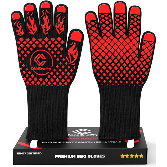 PRO-Series BBQ & Oven Gloves – 1472°F Heat Resistant | EN407 Certified Fireproof/Heatproof Grill Mitts with Silicone Grip | 13” Long for Grilling, Baking, Cooking, Camping & Welding by CASACRAFTY - CookCave