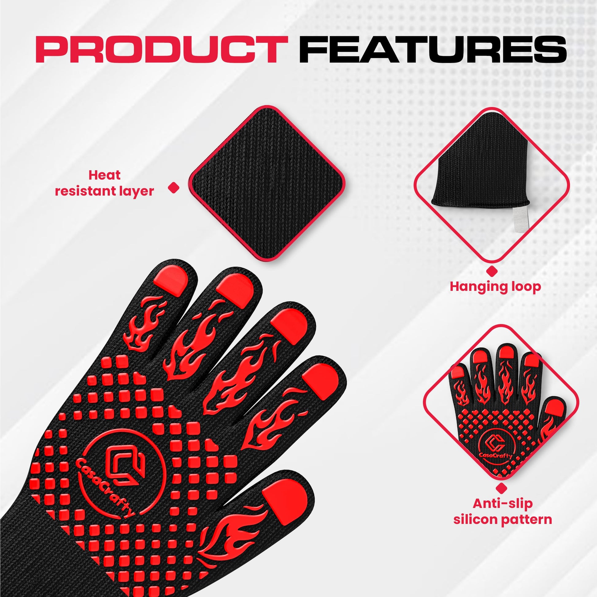 PRO-Series BBQ & Oven Gloves – 1472°F Heat Resistant | EN407 Certified Fireproof/Heatproof Grill Mitts with Silicone Grip | 13” Long for Grilling, Baking, Cooking, Camping & Welding by CASACRAFTY - CookCave