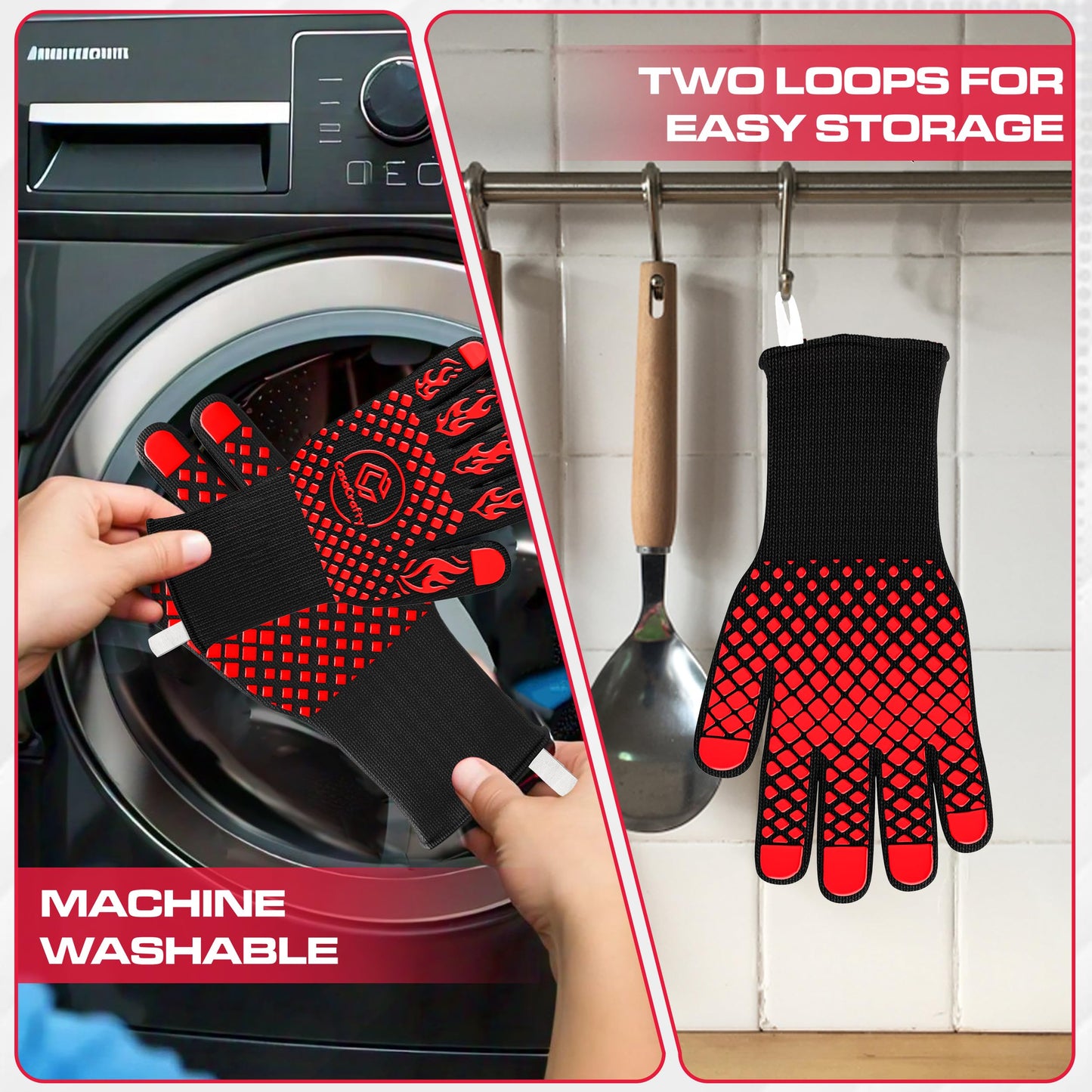 PRO-Series BBQ & Oven Gloves – 1472°F Heat Resistant | EN407 Certified Fireproof/Heatproof Grill Mitts with Silicone Grip | 13” Long for Grilling, Baking, Cooking, Camping & Welding by CASACRAFTY - CookCave