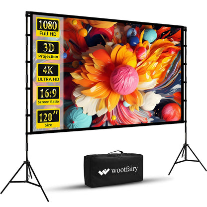Projector Screen and Stand, Wootfairy 120 inch Foldable and Portable Projection Screen 16:9 4K HD Rear Front Wrinkle-Free Movie Screen with Carry Bag for Indoor Outdoor Home Theater Backyard Cinema - CookCave