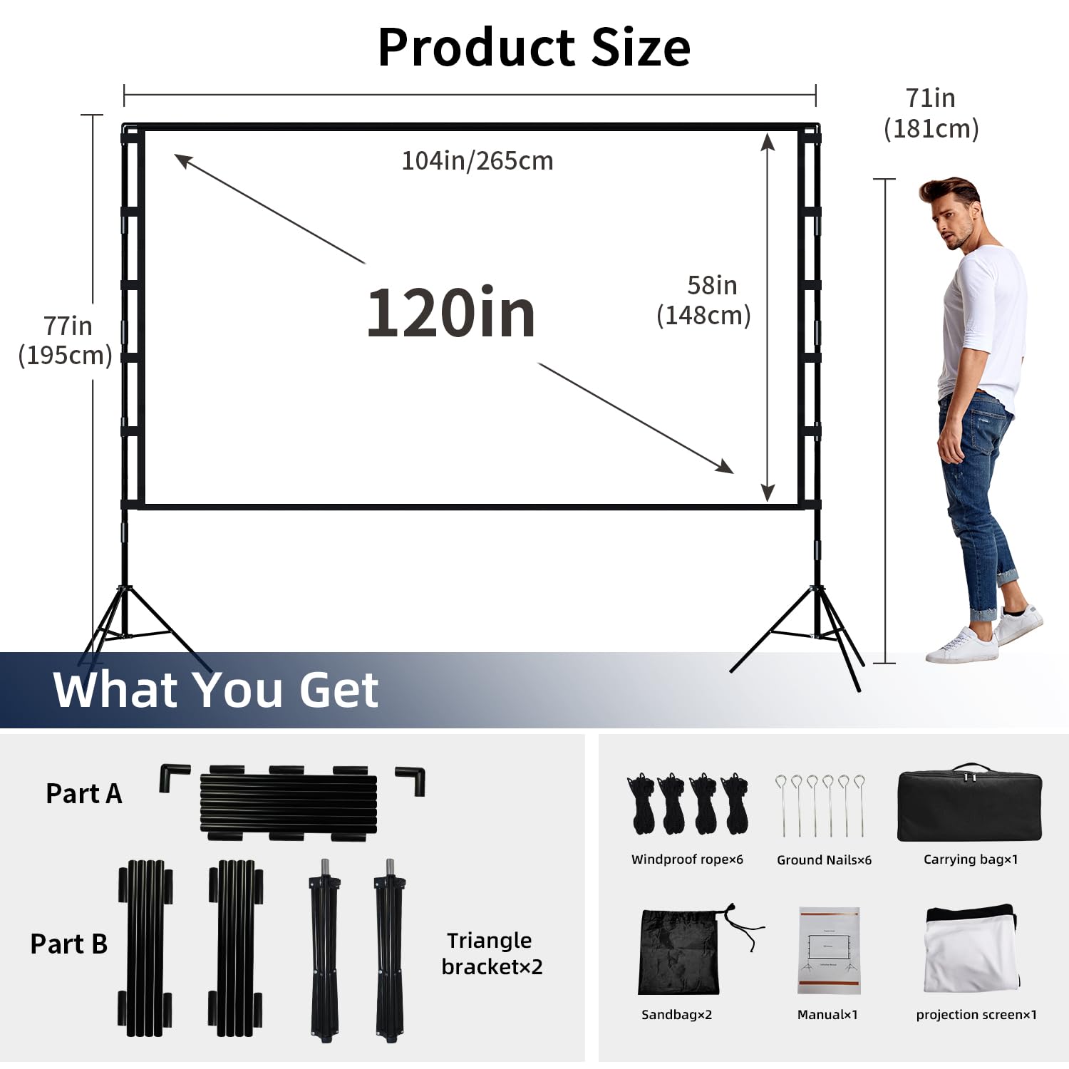 Projector Screen and Stand, Wootfairy 120 inch Foldable and Portable Projection Screen 16:9 4K HD Rear Front Wrinkle-Free Movie Screen with Carry Bag for Indoor Outdoor Home Theater Backyard Cinema - CookCave