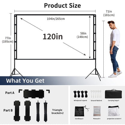 Projector Screen and Stand, Wootfairy 120 inch Foldable and Portable Projection Screen 16:9 4K HD Rear Front Wrinkle-Free Movie Screen with Carry Bag for Indoor Outdoor Home Theater Backyard Cinema - CookCave