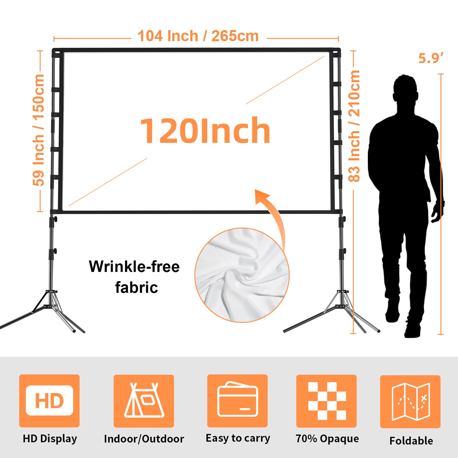 Projector Screen and Stand,GAINVANE 120 inch Portable Projector Screen Indoor Outdoor Projection Screen 16:9 4K HD Wrinkle-Free Light-Weight Movie Screen with Carry Bag for Backyard Movie Night - CookCave