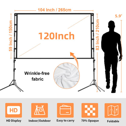 Projector Screen and Stand,GAINVANE 120 inch Portable Projector Screen Indoor Outdoor Projection Screen 16:9 4K HD Wrinkle-Free Light-Weight Movie Screen with Carry Bag for Backyard Movie Night - CookCave