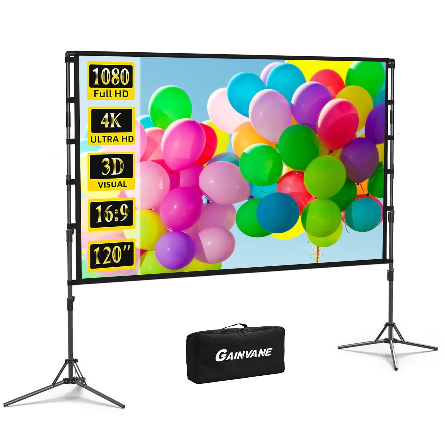 Projector Screen and Stand,GAINVANE 120 inch Portable Projector Screen Indoor Outdoor Projection Screen 16:9 4K HD Wrinkle-Free Light-Weight Movie Screen with Carry Bag for Backyard Movie Night - CookCave