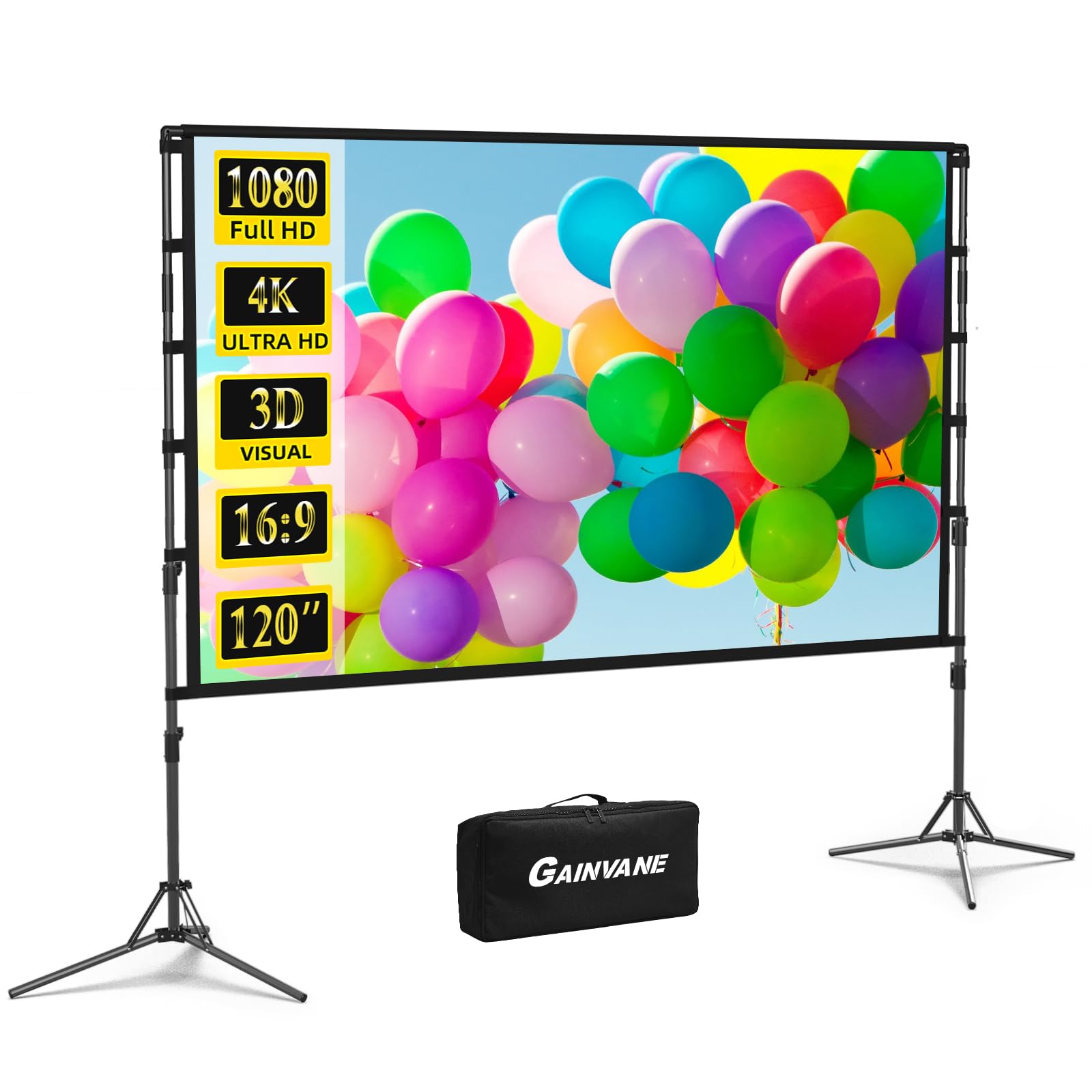 Projector Screen and Stand,GAINVANE 120 inch Portable Projector Screen Indoor Outdoor Projection Screen 16:9 4K HD Wrinkle-Free Light-Weight Movie Screen with Carry Bag for Backyard Movie Night - CookCave