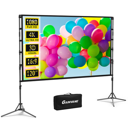 Projector Screen and Stand,GAINVANE 120 inch Portable Projector Screen Indoor Outdoor Projection Screen 16:9 4K HD Wrinkle-Free Light-Weight Movie Screen with Carry Bag for Backyard Movie Night - CookCave