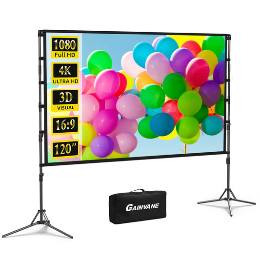 Projector Screen and Stand,GAINVANE 120 inch Portable Projector Screen Indoor Outdoor Projection Screen 16:9 4K HD Wrinkle-Free Light-Weight Movie Screen with Carry Bag for Backyard Movie Night - CookCave