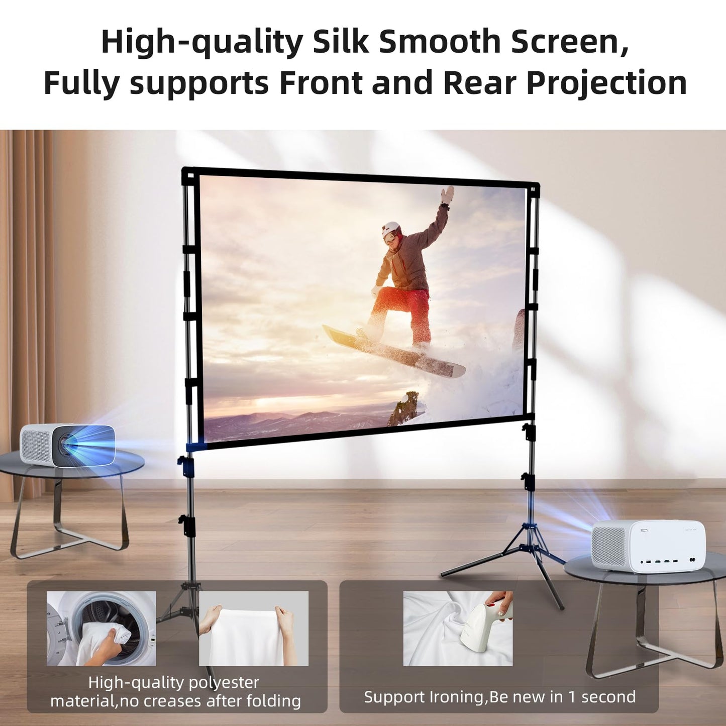 Projector Screen and Stand,GAINVANE 120 inch Portable Projector Screen Indoor Outdoor Projection Screen 16:9 4K HD Wrinkle-Free Light-Weight Movie Screen with Carry Bag for Backyard Movie Night - CookCave