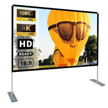 Projector Screen with Stand 100 inch 16:9 HD 4K Outdoor Projector Screen for Home Theater 3D Fast-Folding Portable Projection Screen Indoor Legs and Carry Bag Projector Movie Screen Wrinkle-Free - CookCave