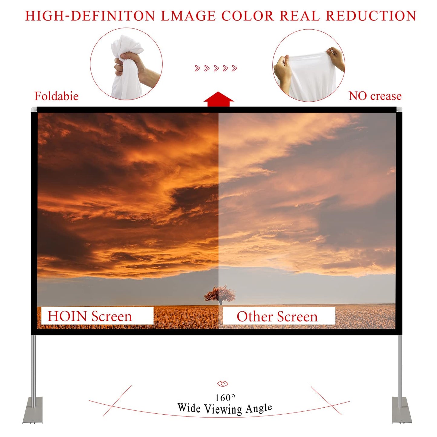 Projector Screen with Stand 100 inch 16:9 HD 4K Outdoor Projector Screen for Home Theater 3D Fast-Folding Portable Projection Screen Indoor Legs and Carry Bag Projector Movie Screen Wrinkle-Free - CookCave