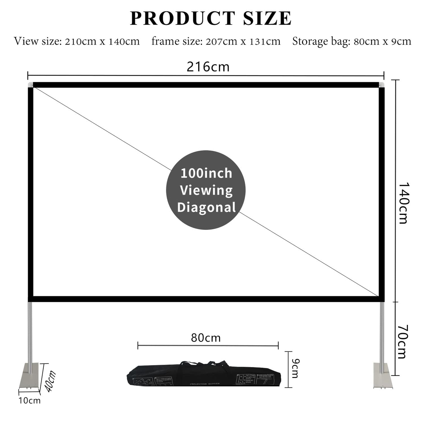 Projector Screen with Stand 100 inch 16:9 HD 4K Outdoor Projector Screen for Home Theater 3D Fast-Folding Portable Projection Screen Indoor Legs and Carry Bag Projector Movie Screen Wrinkle-Free - CookCave