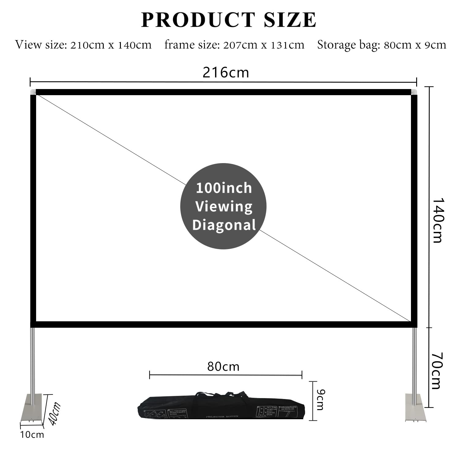 Projector Screen with Stand 100 inch 16:9 HD 4K Outdoor Projector Screen for Home Theater 3D Fast-Folding Portable Projection Screen Indoor Legs and Carry Bag Projector Movie Screen Wrinkle-Free - CookCave