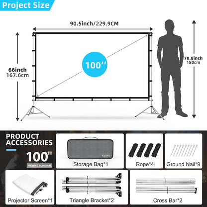 Projector Screen with Stand, Vamvo 100 inch Portable Foldable Projection Screen with Aluminum Alloy Stand Outdoor Movie Screens with Carrying Bag for Home Theater Camping and Recreational Events - CookCave