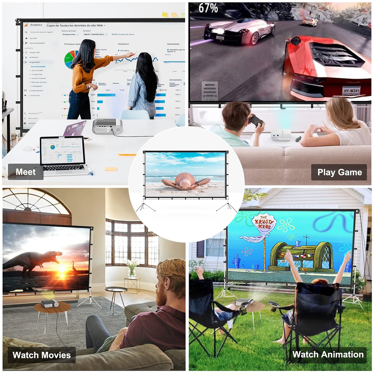 Projector Screen with Stand, Vamvo 100 inch Portable Foldable Projection Screen with Aluminum Alloy Stand Outdoor Movie Screens with Carrying Bag for Home Theater Camping and Recreational Events - CookCave