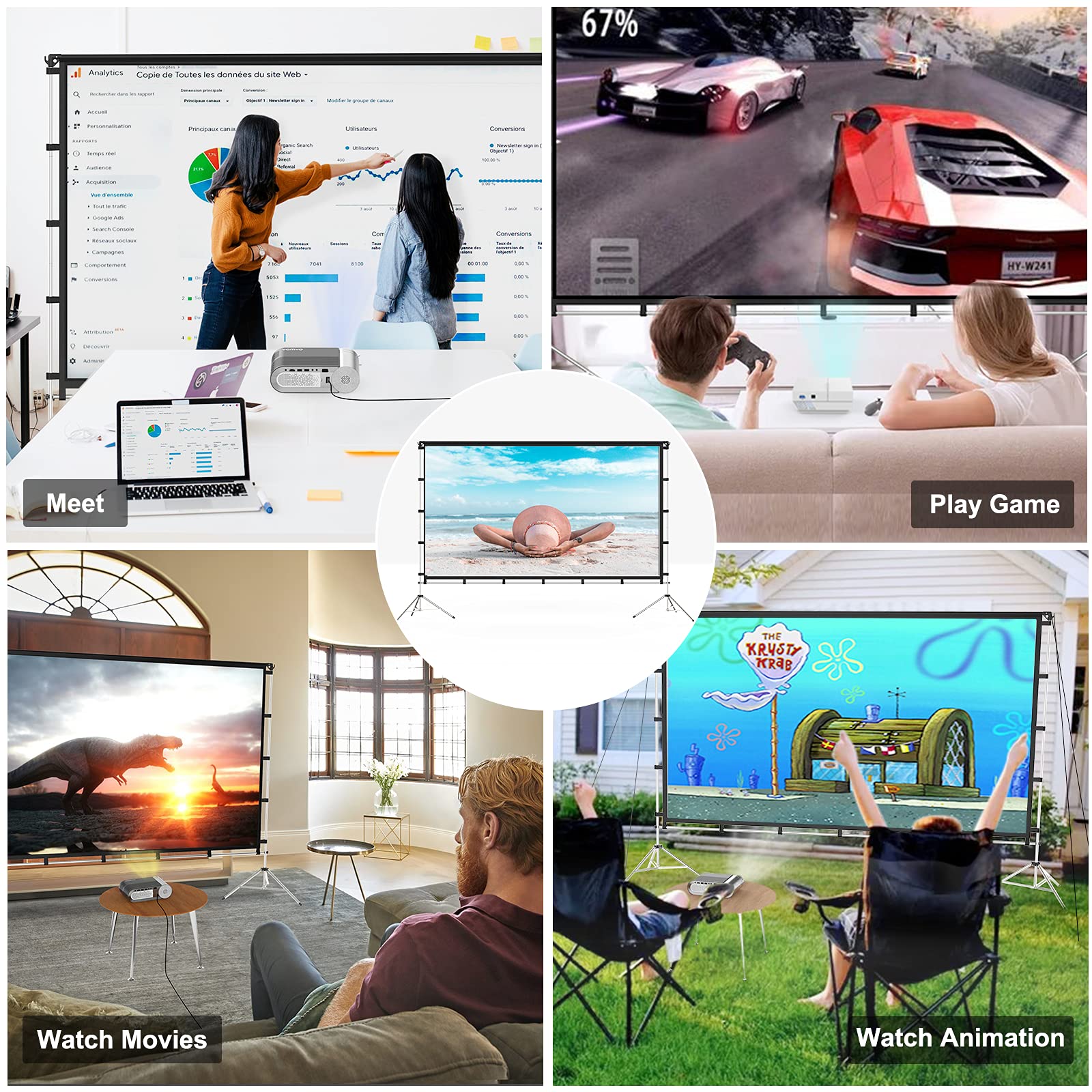 Projector Screen with Stand, Vamvo 100 inch Portable Foldable Projection Screen with Aluminum Alloy Stand Outdoor Movie Screens with Carrying Bag for Home Theater Camping and Recreational Events - CookCave