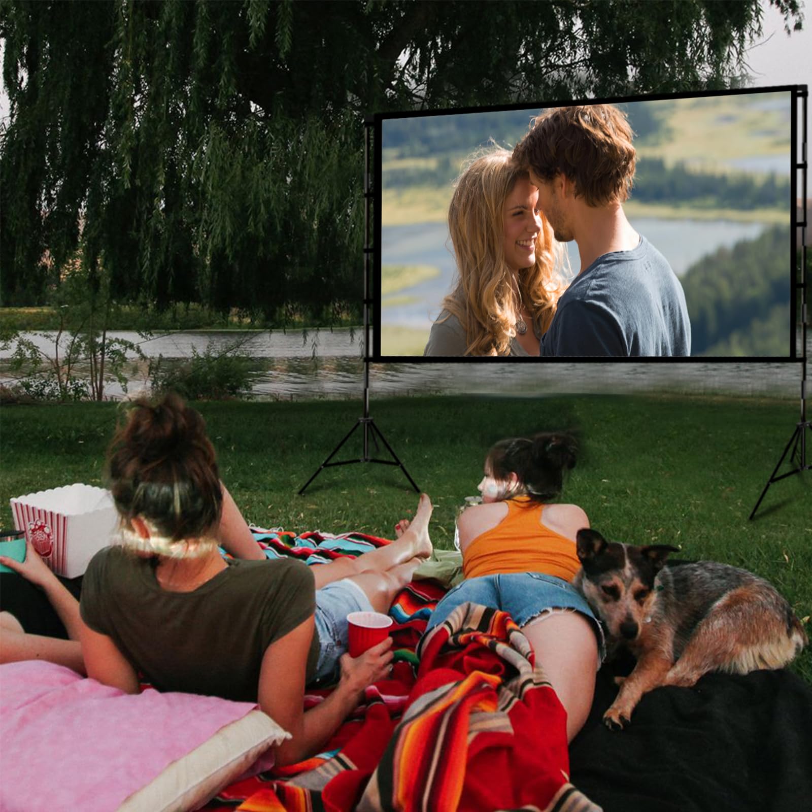 Projector Screen with Stand, Wootfairy 100 inch Foldable and Portable Projection Screen 16:9 4K HD Rear Front Wrinkle-Free Movie Screen with Carry Bag for Indoor Outdoor Home Theater Backyard Cinema - CookCave