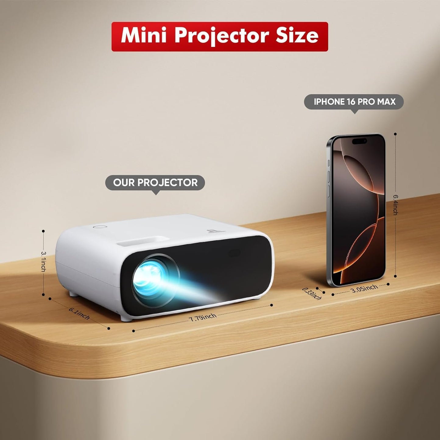 Projector with WiFi and Bluetooth, 500Ansi Native 1080P Projector,Portable Outdoor Projector, Movie Mini Projector Compatible with iOS/Android/HDMI/ TV Stick - CookCave