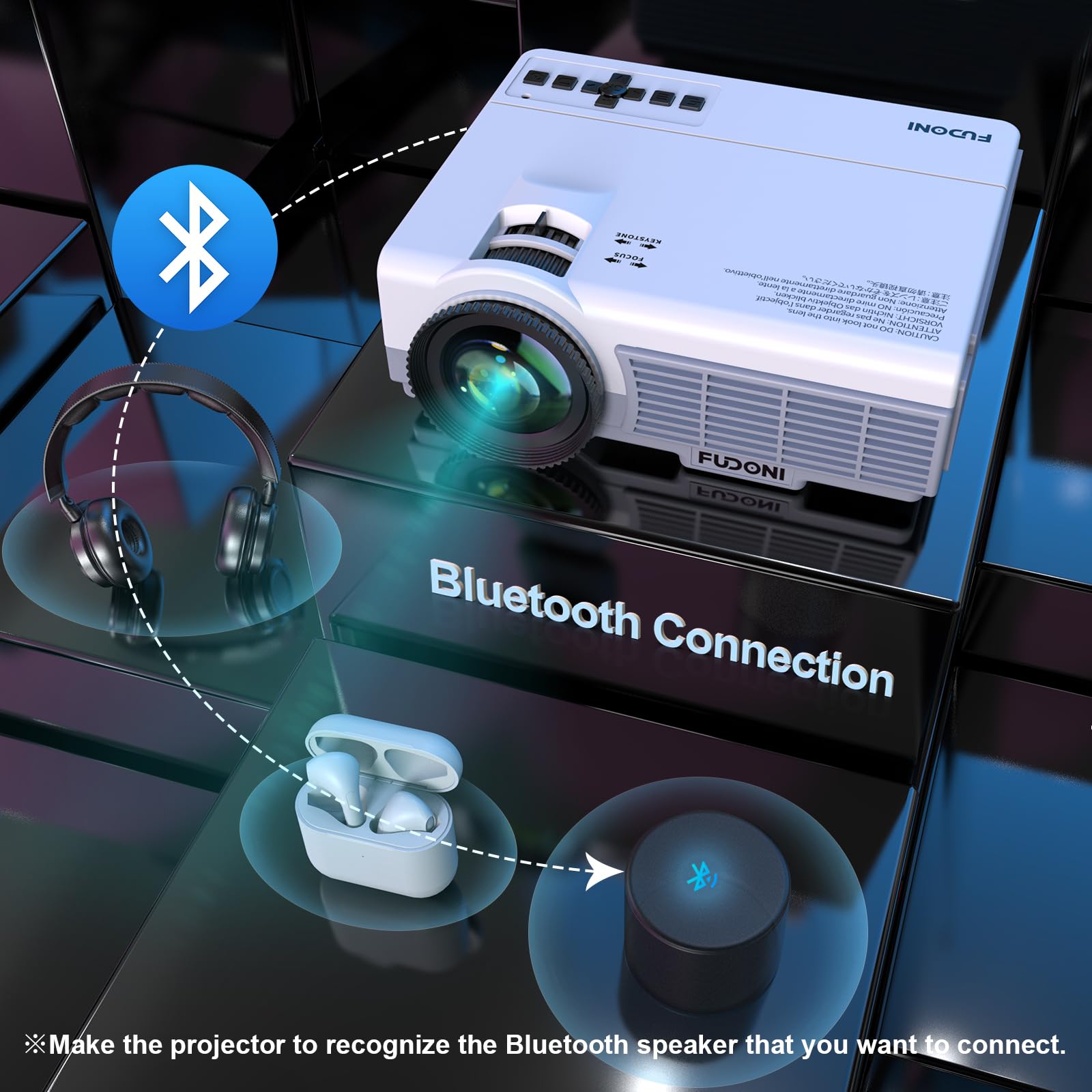 Projector with WiFi and Bluetooth, FUDONI Upgrade Projector Native 1080P 14000L 4K Supported, Portable Movie Outdoor Projector for Home Theater, Compatible w HDMI/USB/TV Stick/Laptop/iOS Android Phone - CookCave