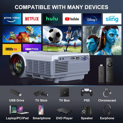 Projector with WiFi and Bluetooth, FUDONI Upgrade Projector Native 1080P 14000L 4K Supported, Portable Movie Outdoor Projector for Home Theater, Compatible w HDMI/USB/TV Stick/Laptop/iOS Android Phone - CookCave