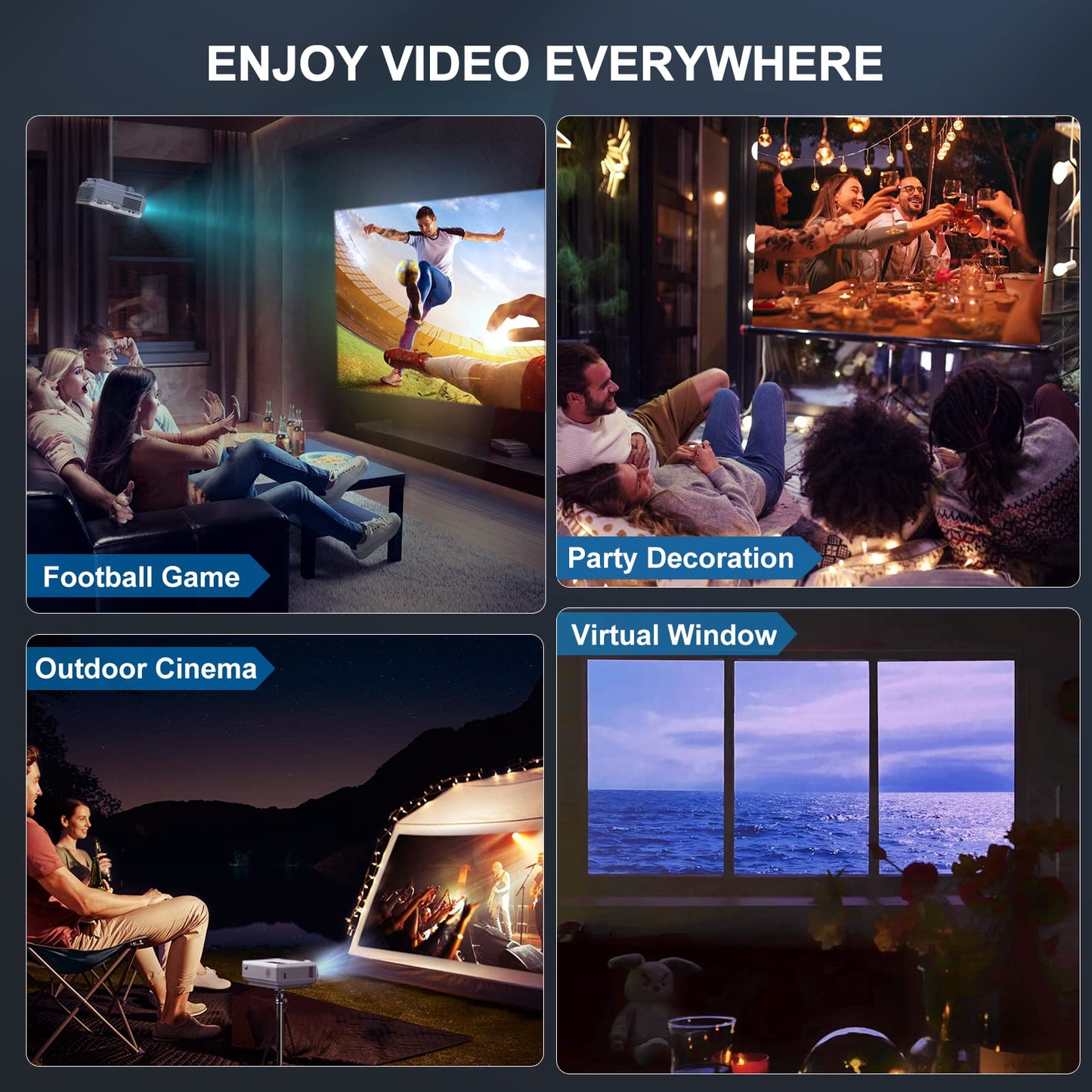 Projector with WiFi and Bluetooth, FUDONI Upgrade Projector Native 1080P 14000L 4K Supported, Portable Movie Outdoor Projector for Home Theater, Compatible w HDMI/USB/TV Stick/Laptop/iOS Android Phone - CookCave