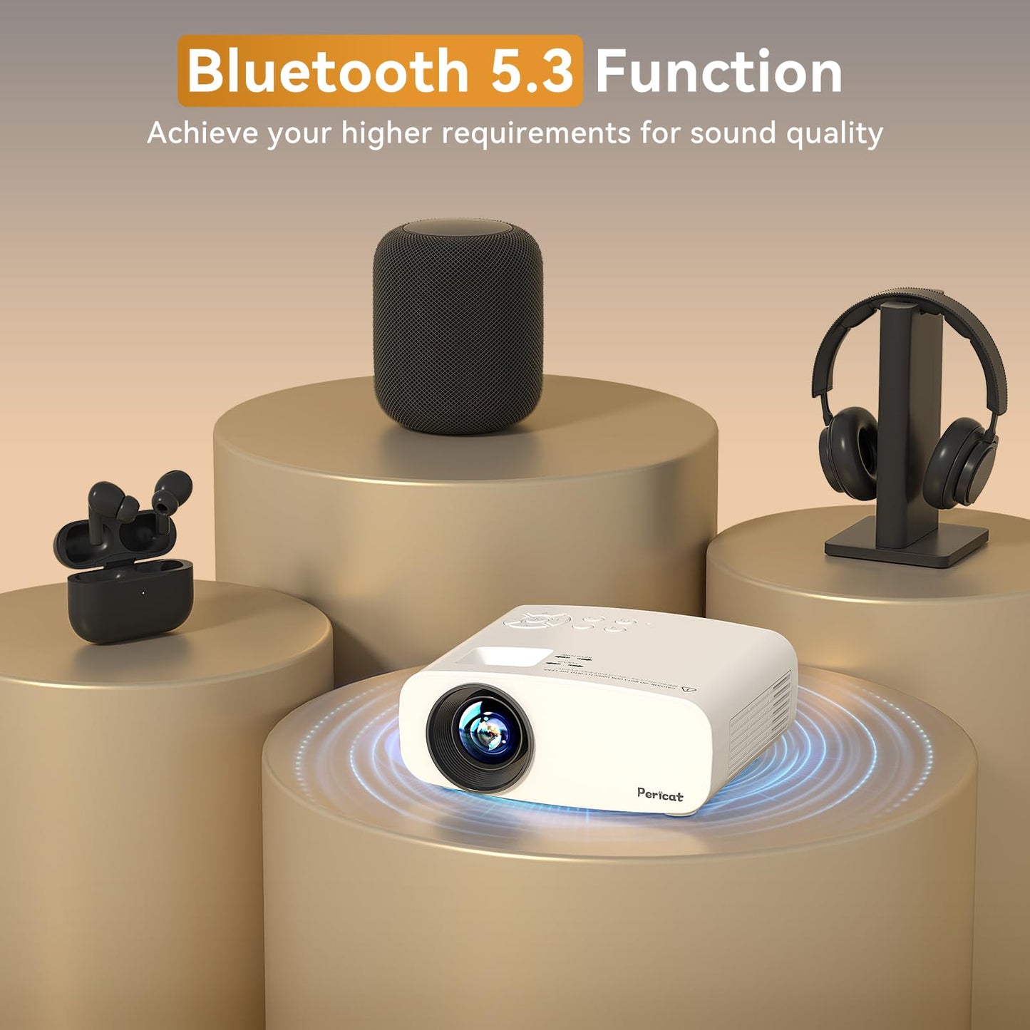 Projector with WiFi and Bluetooth, Pericat 4K Supported Native 1080P Projector, Portable Movie Outdoor Projector for Home Theater, Mini Projector Compatible with PC, HDMI, USB, TV Stick, PS5 - CookCave