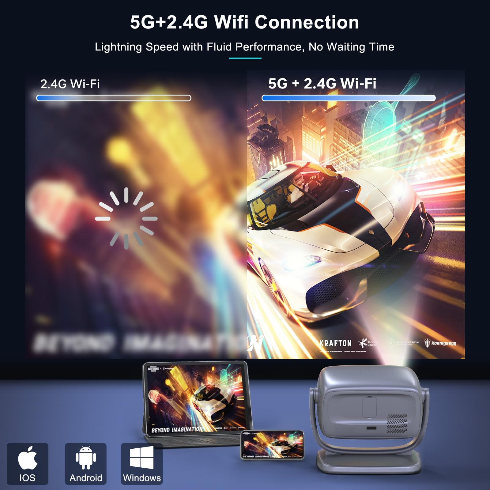 Projector with WiFi and Bluetooth Portable Outdoor: [Auto Focus&Keystone/360° Stand] Smart TV 4K Movie Projector with Apps Netflix Licensed 50%Zoom 700ANSI 3D DoIby Audio Android Home Camping Ceiling - CookCave