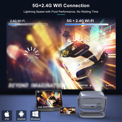Projector with WiFi and Bluetooth Portable Outdoor: [Auto Focus&Keystone/360° Stand] Smart TV 4K Movie Projector with Apps Netflix Licensed 50%Zoom 700ANSI 3D DoIby Audio Android Home Camping Ceiling - CookCave