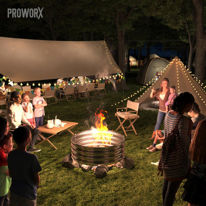 PROWORX 48 Inch Outdoor Fire Pit Ring, Round Galvanized Portable Fire Pit for Camping, Metal Steel Bonfire Fire Ring for Outside, Backyard - CookCave