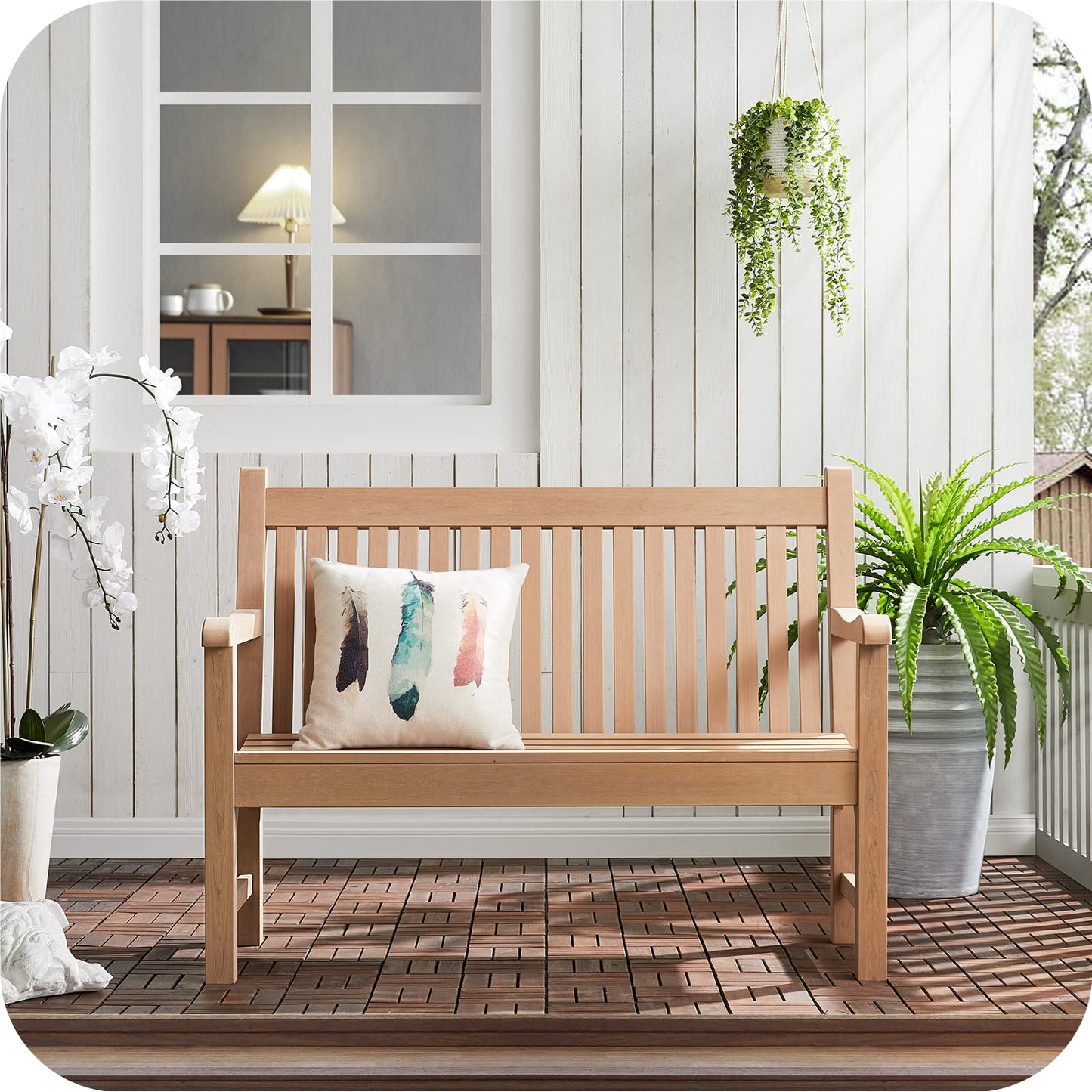 Psilvam 2-Person Poly Lumber Outdoor Bench with 700 Lbs Weight Capacity – Weatherproof Garden Seating for, Balcony Porch & Park, All-Weather Fade-Resistant Patio Furniture (Teak Color) - CookCave